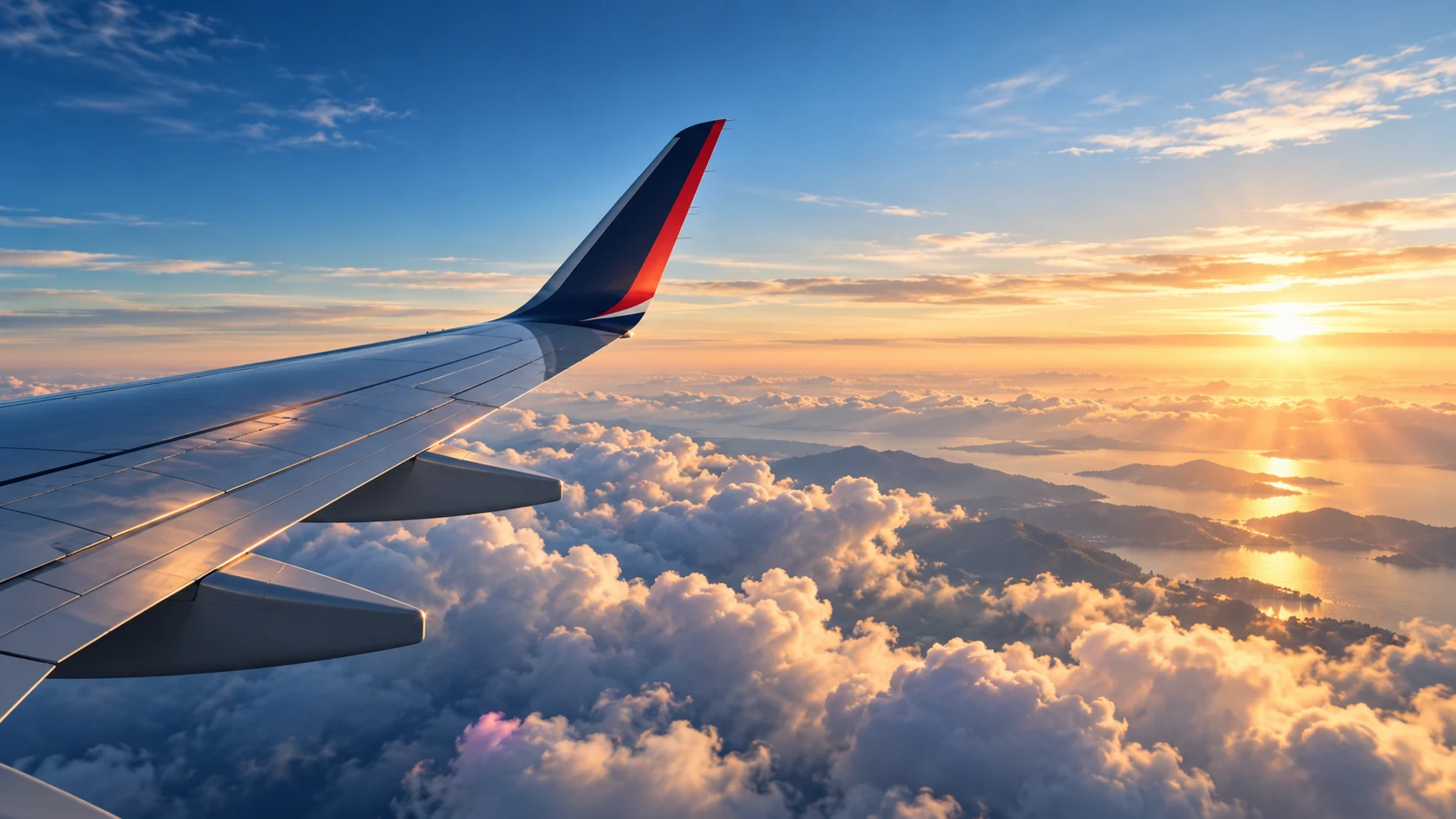 Aircraft winglet above the clouds